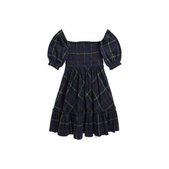 Polo Ralph Lauren Dress Girls L (12-14) Black Plaid Smocked Ruffle A-Line ERK331 - Picture 1 of 8